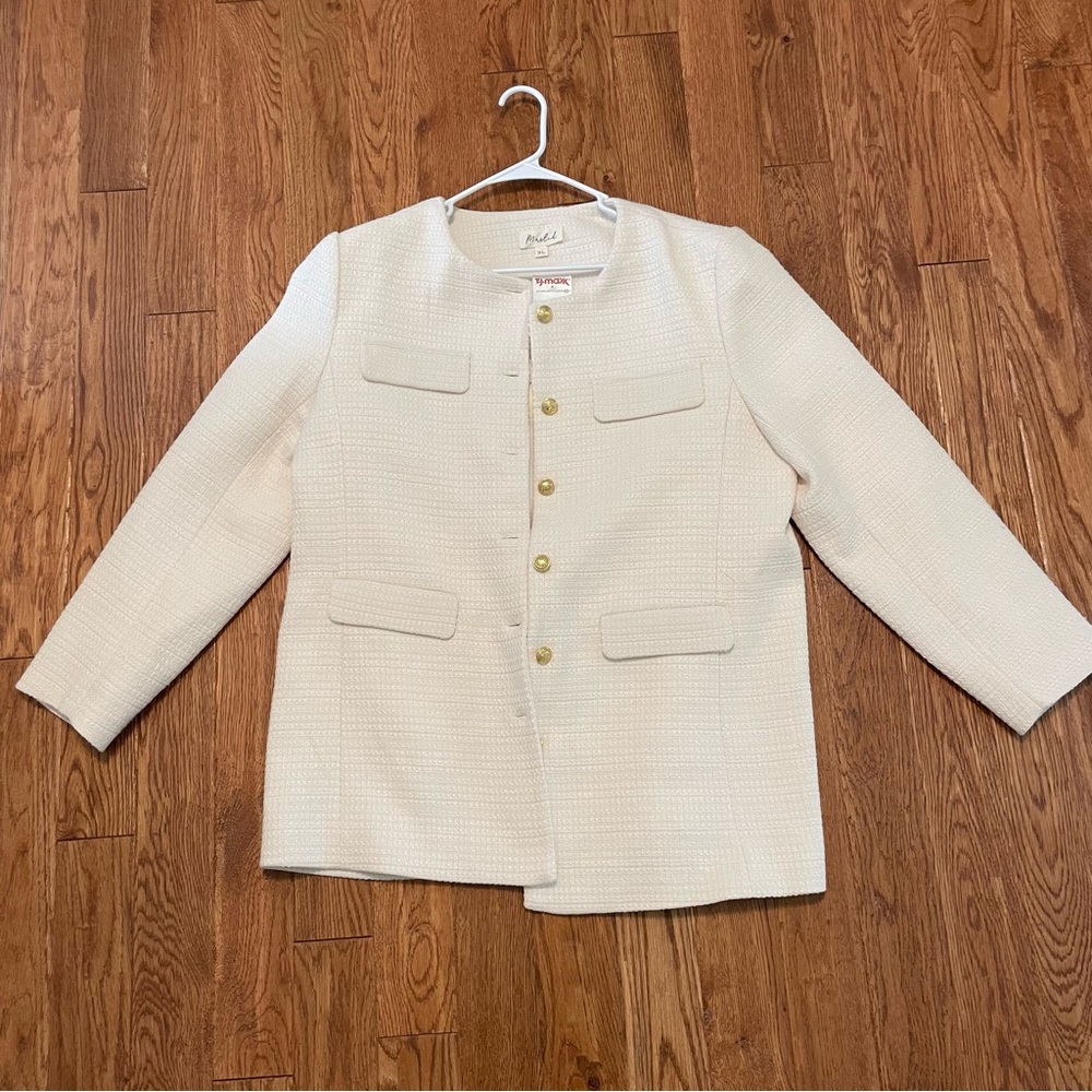 Marled Cream Blazer with Gold Buttons